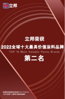 立邦首次入选Brand Finance“2022全球十大最具价值涂料品牌”，荣登榜单第二名